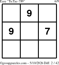 The grouppuzzles.com Easy TicTac-789 puzzle for Sunday May 10, 2026