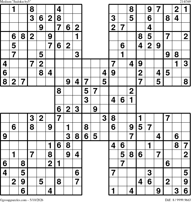The grouppuzzles.com Medium Sudoku-by5 puzzle for Sunday May 10, 2026
