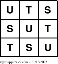 The grouppuzzles.com Answer grid for the TicTac-STU puzzle for Thursday November 13, 2025