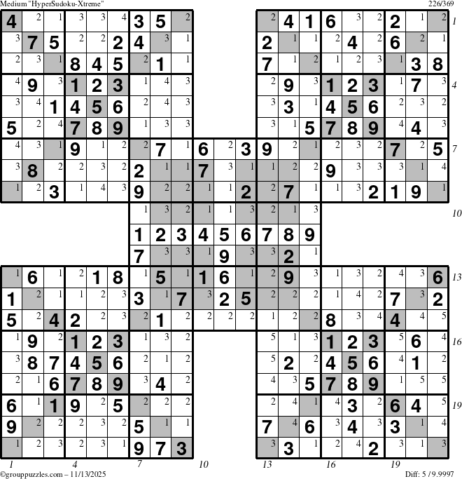 The grouppuzzles.com Medium cover-HyperXtreme puzzle for Thursday November 13, 2025 with all 5 steps marked