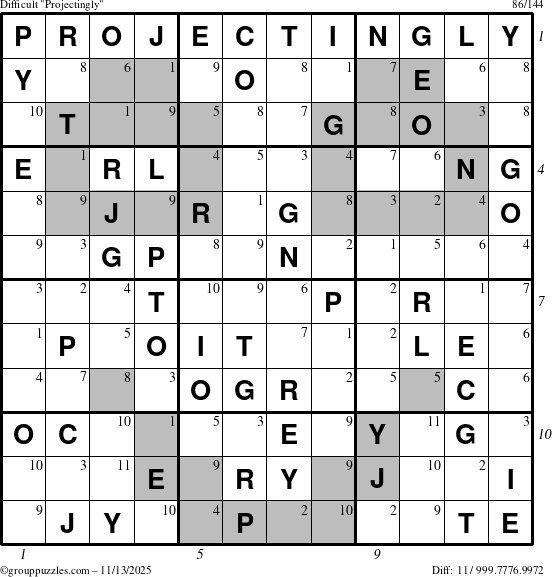 The grouppuzzles.com Difficult Projectingly puzzle for Thursday November 13, 2025 with all 11 steps marked