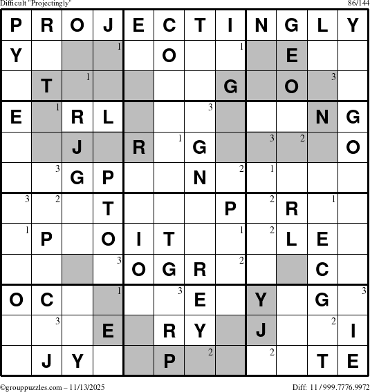 The grouppuzzles.com Difficult Projectingly puzzle for Thursday November 13, 2025 with the first 3 steps marked