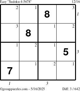 The grouppuzzles.com Easy Sudoku-4-5678 puzzle for Friday May 16, 2025 with all 3 steps marked