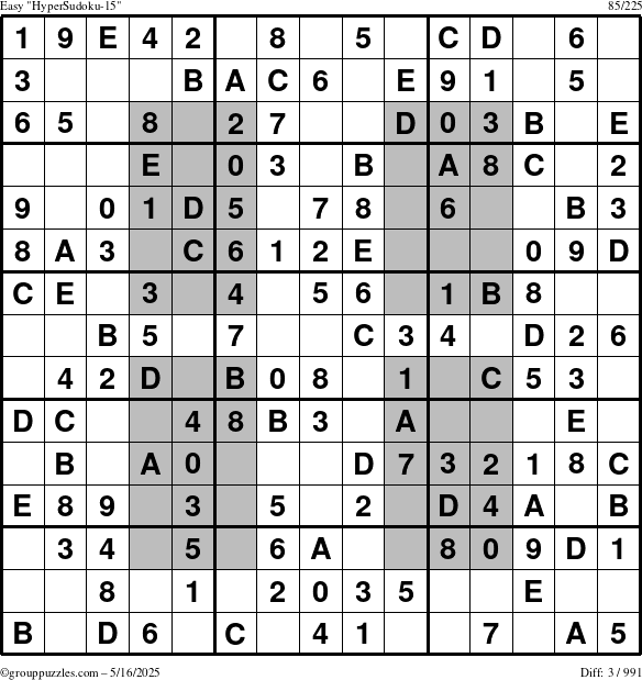 The grouppuzzles.com Easy HyperSudoku-15 puzzle for Friday May 16, 2025