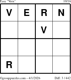 The grouppuzzles.com Easy Vern puzzle for Wednesday April 1, 2026