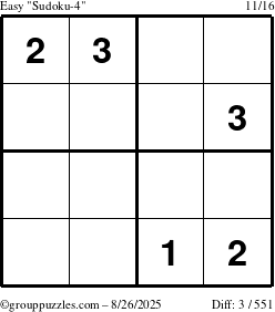 The grouppuzzles.com Easy Sudoku-4 puzzle for Tuesday August 26, 2025