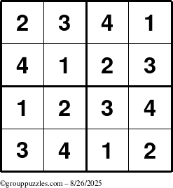 The grouppuzzles.com Answer grid for the Sudoku-4 puzzle for Tuesday August 26, 2025
