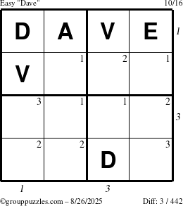 The grouppuzzles.com Easy Dave puzzle for Tuesday August 26, 2025 with all 3 steps marked