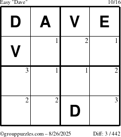 The grouppuzzles.com Easy Dave puzzle for Tuesday August 26, 2025 with the first 3 steps marked