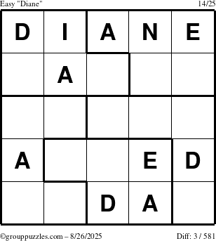 The grouppuzzles.com Easy Diane puzzle for Tuesday August 26, 2025