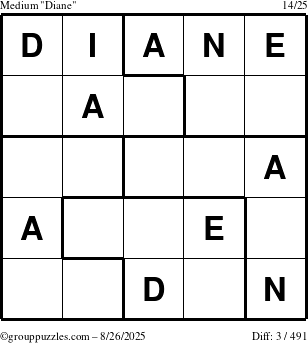 The grouppuzzles.com Medium Diane puzzle for Tuesday August 26, 2025