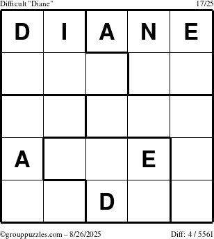 The grouppuzzles.com Difficult Diane puzzle for Tuesday August 26, 2025