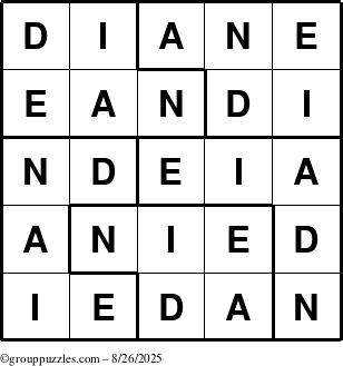 The grouppuzzles.com Answer grid for the Diane puzzle for Tuesday August 26, 2025