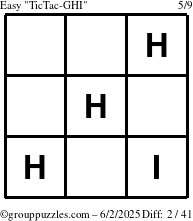 The grouppuzzles.com Easy TicTac-GHI puzzle for Monday June 2, 2025