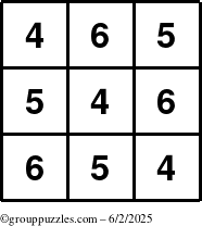 The grouppuzzles.com Answer grid for the TicTac-456 puzzle for Monday June 2, 2025