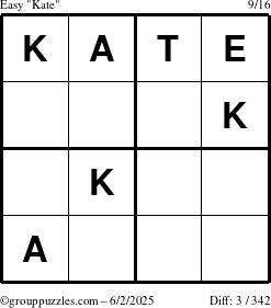 The grouppuzzles.com Easy Kate puzzle for Monday June 2, 2025