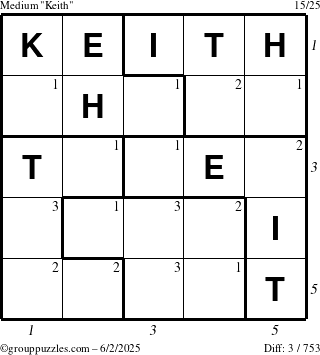The grouppuzzles.com Medium Keith puzzle for Monday June 2, 2025 with all 3 steps marked