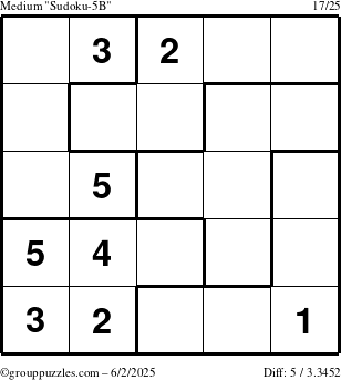 The grouppuzzles.com Medium Sudoku-5B puzzle for Monday June 2, 2025