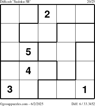 The grouppuzzles.com Difficult Sudoku-5B puzzle for Monday June 2, 2025