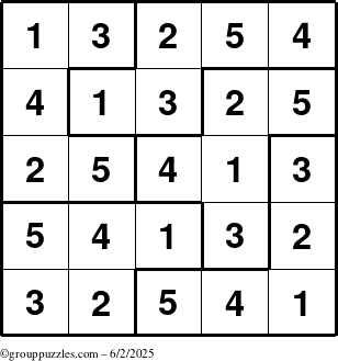 The grouppuzzles.com Answer grid for the Sudoku-5B puzzle for Monday June 2, 2025