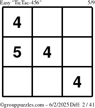 The grouppuzzles.com Easy TicTac-456 puzzle for Monday June 2, 2025