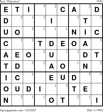 The grouppuzzles.com Easy Education-c1 puzzle for Monday June 2, 2025 with the first 3 steps marked
