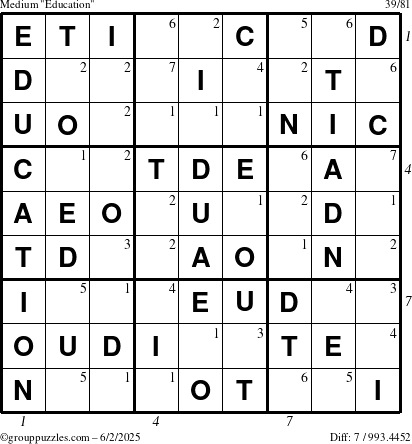 The grouppuzzles.com Medium Education-c1 puzzle for Monday June 2, 2025, suitable for printing, with all 7 steps marked