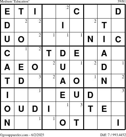 The grouppuzzles.com Medium Education-c1 puzzle for Monday June 2, 2025 with the first 3 steps marked