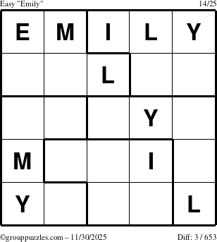 The grouppuzzles.com Easy Emily puzzle for Sunday November 30, 2025
