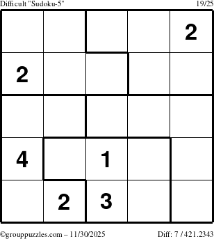 The grouppuzzles.com Difficult Sudoku-5 puzzle for Sunday November 30, 2025