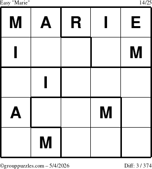 The grouppuzzles.com Easy Marie puzzle for Monday May 4, 2026
