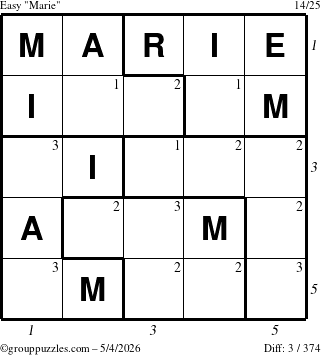 The grouppuzzles.com Easy Marie puzzle for Monday May 4, 2026 with all 3 steps marked