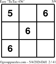 The grouppuzzles.com Easy TicTac-456 puzzle for Monday May 4, 2026