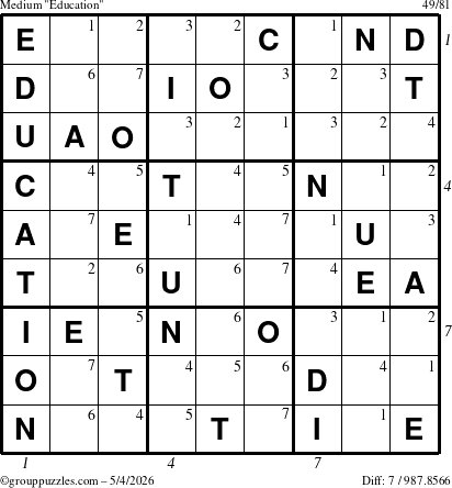 The grouppuzzles.com Medium Education-c1 puzzle for Monday May 4, 2026, suitable for printing, with all 7 steps marked