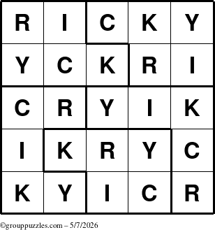 The grouppuzzles.com Answer grid for the Ricky puzzle for Thursday May 7, 2026