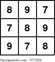 The grouppuzzles.com Answer grid for the TicTac-789 puzzle for Thursday May 7, 2026