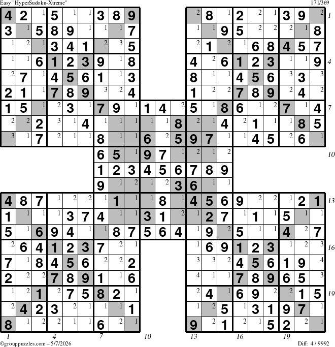 The grouppuzzles.com Easy cover-HyperXtreme puzzle for Thursday May 7, 2026, suitable for printing, with all 4 steps marked