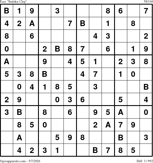 The grouppuzzles.com Easy Sudoku-12up puzzle for Thursday May 7, 2026