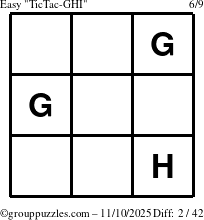 The grouppuzzles.com Easy TicTac-GHI puzzle for Monday November 10, 2025