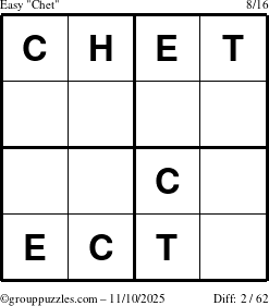 The grouppuzzles.com Easy Chet puzzle for Monday November 10, 2025