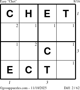 The grouppuzzles.com Easy Chet puzzle for Monday November 10, 2025 with all 2 steps marked