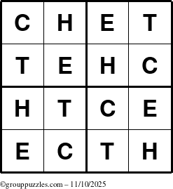 The grouppuzzles.com Answer grid for the Chet puzzle for Monday November 10, 2025