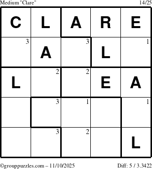 The grouppuzzles.com Medium Clare puzzle for Monday November 10, 2025 with the first 3 steps marked