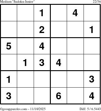 The grouppuzzles.com Medium Sudoku-Junior puzzle for Monday November 10, 2025