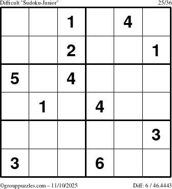 The grouppuzzles.com Difficult Sudoku-Junior puzzle for Monday November 10, 2025