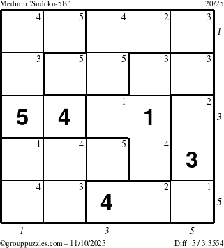 The grouppuzzles.com Medium Sudoku-5B puzzle for Monday November 10, 2025 with all 5 steps marked