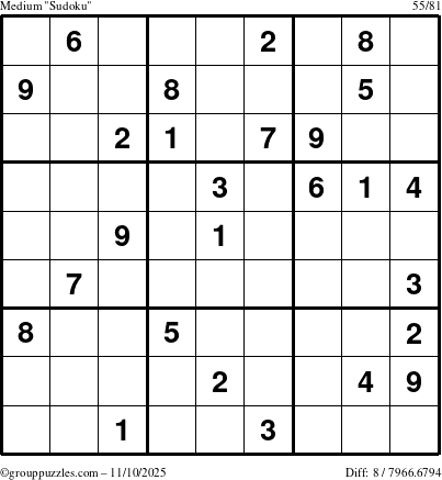 The grouppuzzles.com Medium Sudoku puzzle for Monday November 10, 2025