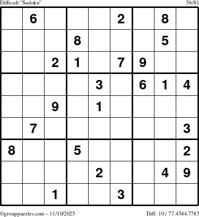 The grouppuzzles.com Difficult Sudoku puzzle for Monday November 10, 2025