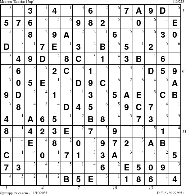 The grouppuzzles.com Medium Sudoku-15up puzzle for Monday November 10, 2025 with all 8 steps marked