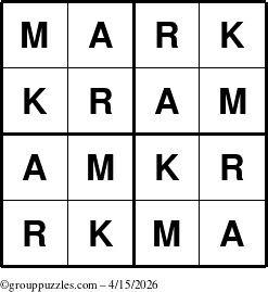 The grouppuzzles.com Answer grid for the Mark puzzle for Wednesday April 15, 2026